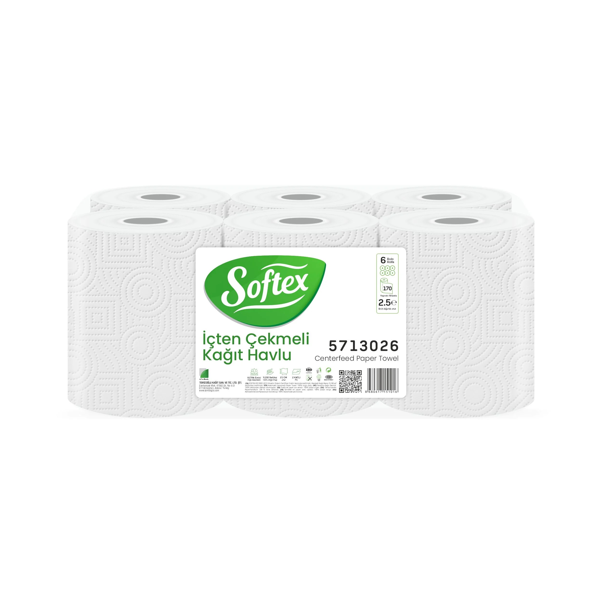 softex içten çekmeli kağıt havlu 40 metre 6 rulo 5713026