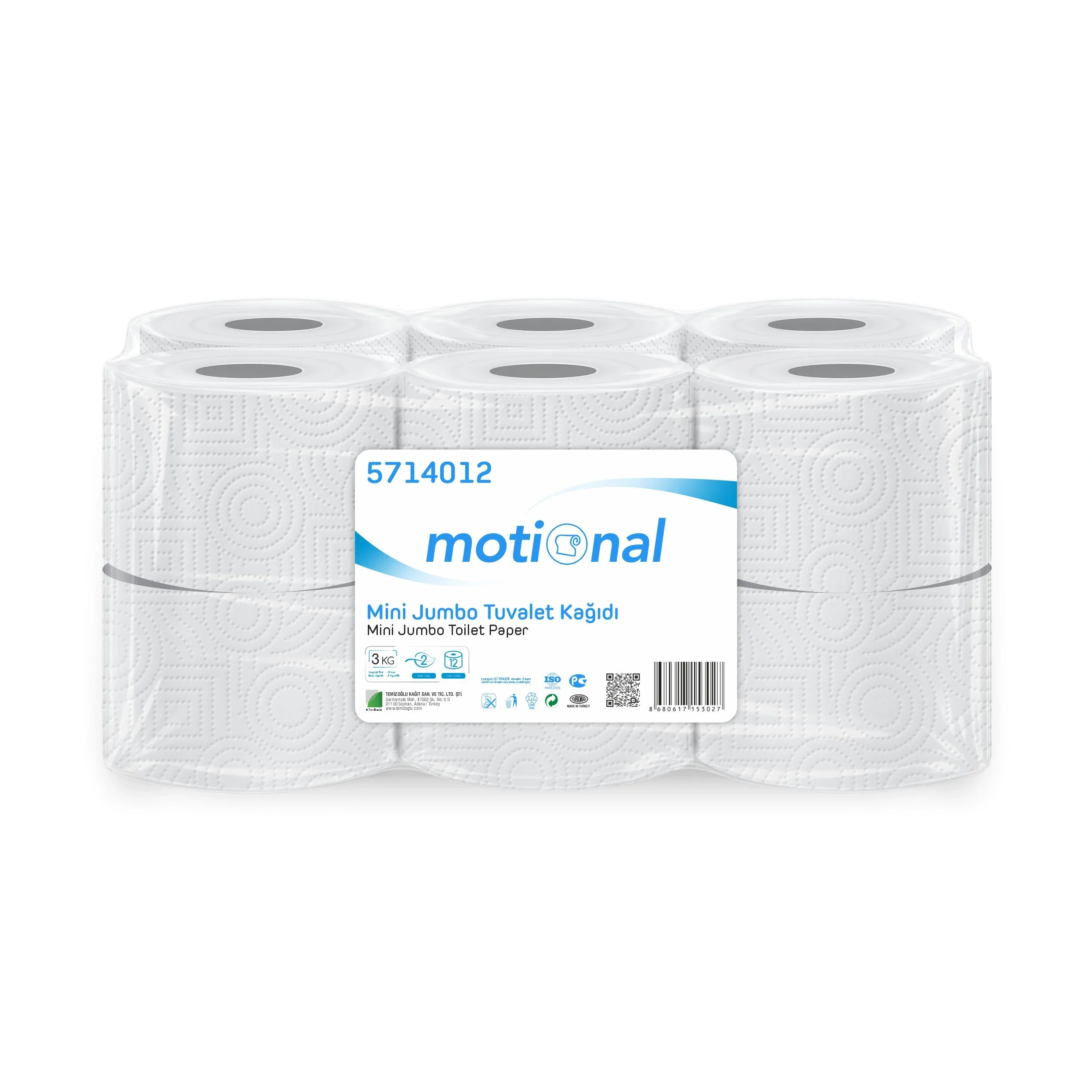 Papel higiénico mini jumbo Motional, 12 rollos