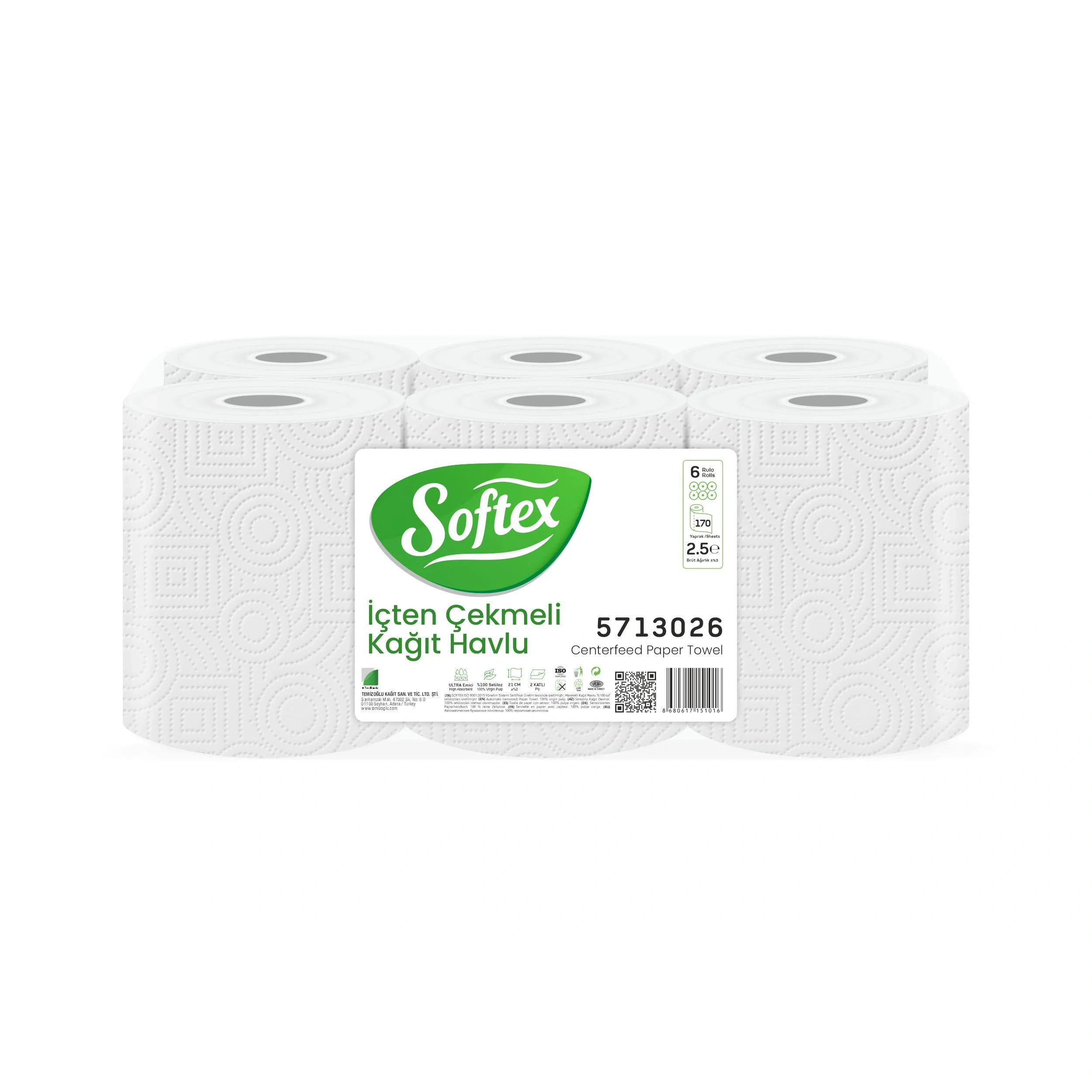 Softex İçten Çekmeli Kağıt Havlu 6'lı Rulo